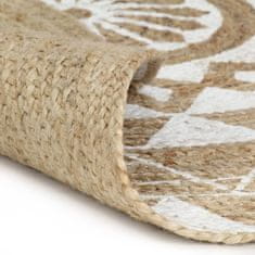 Vidaxl Ručno izrađen tepih od jute s bijelim printom, 120 cm