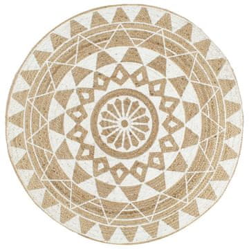 Vidaxl Ručno rađeni tepih od jute s bijelim uzorkom 120 cm