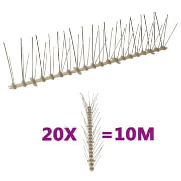 Vidaxl Šiljci protiv ptica, 5 redova, plastični, 20 kom, 10 m