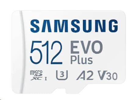 Samsung Micro SDXC memorijska kartica, 512 GB EVO Plus, U3, V30, A2, UHS-I + SD adapter