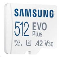 Samsung Micro SDXC memorijska kartica, 512 GB EVO Plus, U3, V30, A2, UHS-I + SD adapter