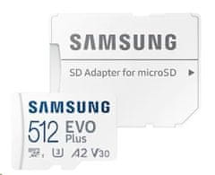 Samsung Micro SDXC memorijska kartica, 512 GB EVO Plus, U3, V30, A2, UHS-I + SD adapter