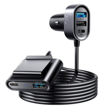 Joyroom AUTO PUNJAČ ZA 5 UREĐAJA 2XPD 2XQC3.0 72W PRODUŽNI KABEL 1,5 M