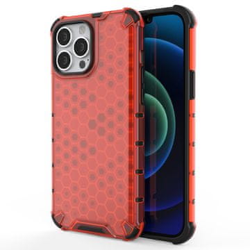 HURTEL Honeycomb maska s TPU branikom za iPhone 13 Pro Max - crvena