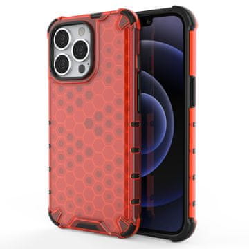 HURTEL Honeycomb maska s TPU branikom za iPhone 13 Pro - crvena
