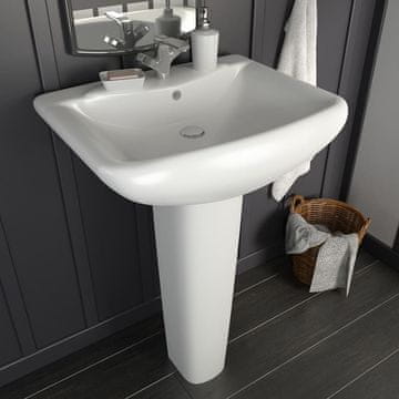 Vidaxl Umivaonik s postoljem, keramički, bijeli, 580x470x200 mm