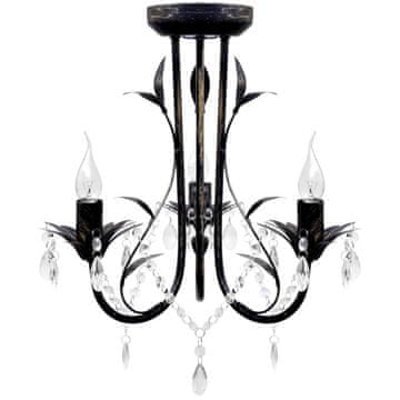 Vidaxl Luster s kristalnim perlama Art Noveau metalni crni 3X E14 svjetiljke