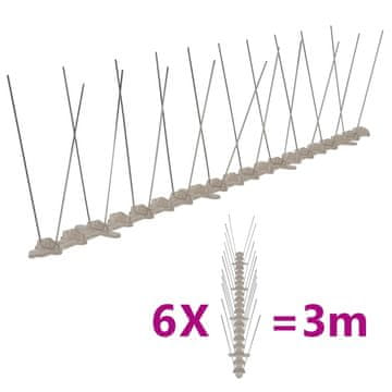 Vidaxl Šiljci protiv ptica, 2 reda, plastični, 6 kom, 3 m