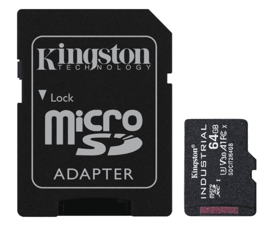 Kingston Micro SDHC memorijska kartica, 64 GB Industrial, Class 10, UHS-I, U3, V30, A1 + adapter
