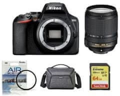 Nikon set fotoaparat D3500 + objektiv 18-140VR + Fatbox, 64 GB + UV filter