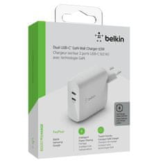 Belkin dvostruki zidni punjač, USB-C, PD, GaN, 68W (WCH003vfWH)
