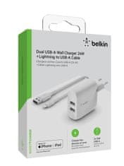 Belkin punjač, 24 W, USB-A, Lightning kabel (WCD001vf1MWH)