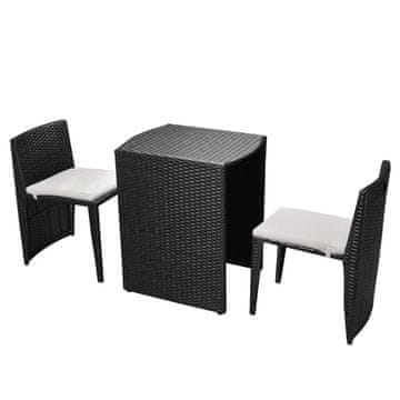 Vidaxl 3-Dijelni bistro set od poliratana s jastucima crni
