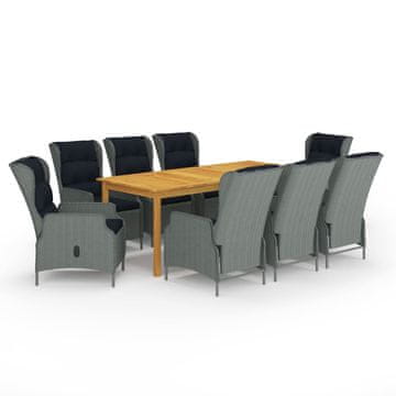 Vidaxl 9-dijelni vrtni blagovaonski set svjetlosivi