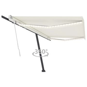 Vidaxl Tenda na ručno uvlačenje s LED svjetlima 500x350 cm krem