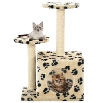 Vidaxl Grebalica sa sisal stupićima, 60 cm, bež, otisak mačje šape