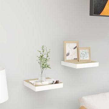 Vidaxl Zidne police, 2 kom, hrast i bijela, 23 x 23,5 x 3,8 cm, MDF