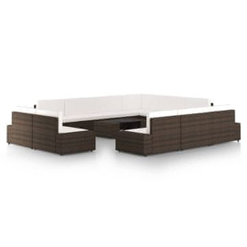 Vidaxl 12-dijelna vrtna garnitura od poliratana s jastucima smeđa