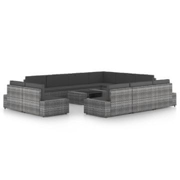 Vidaxl 12-dijelna vrtna garnitura od poliratana s jastucima siva