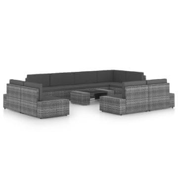 Vidaxl 10-dijelna vrtna garnitura od poliratana s jastucima siva