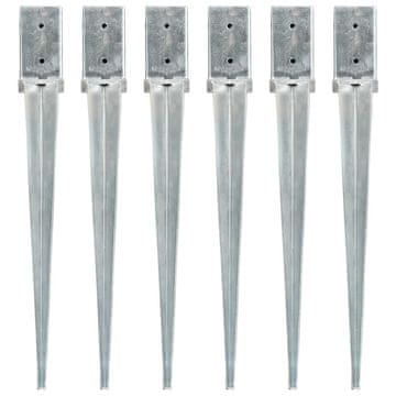 Vidaxl Šiljci za tlo 6 kom srebrni 8 x 8 x 76 cm od pocinčanog čelika