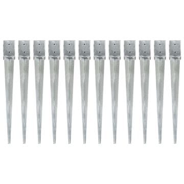 Vidaxl Šiljci za tlo 12 kom srebrni 10 x 10 x 91 cm pocinčani čelik