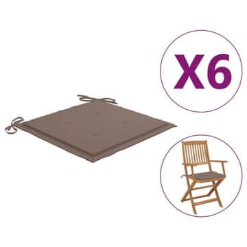 Vidaxl Jastuci za vrtne stolice, 6 kom, taupe, 40x40x4 cm