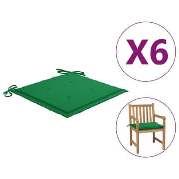 Vidaxl Jastuci za vrtne stolice, 6 kom, zeleni, 50x50x4 cm