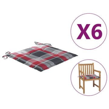Vidaxl Jastuci za vrtne stolice 6kom crveni karirani 50x50x4cm tkanina