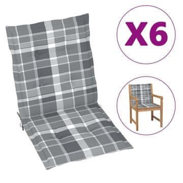 Vidaxl Jastuci za vrtne stolice, 6 kom, sivi karo, 100x50x3 cm