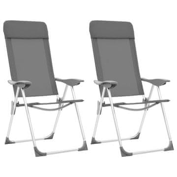 Vidaxl Sklopive kamperske stolice, set od 2, sive, aluminijske