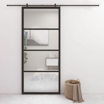 Vidaxl Klizna vrata, aluminij i ESG staklo, 90x205 cm, crna