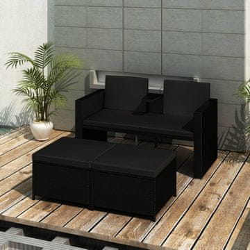 Vidaxl Vrtni set za sjedenje od 3 dijela s jastucima, crni PE ratan