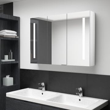 Vidaxl Ormarić za kupaonsko ogledalo s LED svjetlom 89x14x62 cm sjajno bijeli
