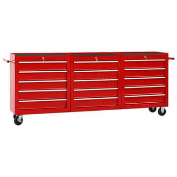 Vidaxl Kolica za alat s 15 ladica čelična crvena