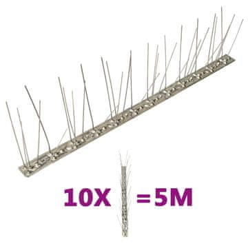 Vidaxl 10-dijelni set šiljaka za zaštitu od ptica u 5 redova 5 m čelik