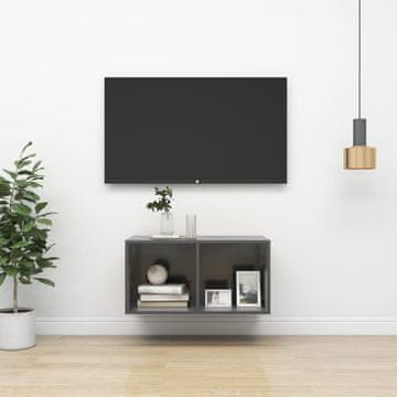 Vidaxl Zidni TV ormarić visoki sjaj sivi 37x37x72 cm