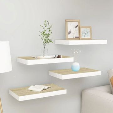 Vidaxl Zidne police, 4 kom, hrast i bijela, 50x23x3,8 cm, MDF
