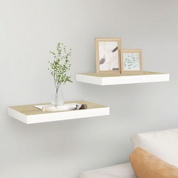 Vidaxl Zidne police, 2 kom, hrast i bijela, 40 x 23,5 x 3,8 cm, MDF