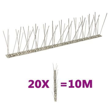 Vidaxl 20-dijelni set šiljaka za zaštitu od ptica u 2 reda 10 m čelik