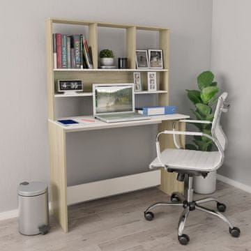 Vidaxl Radni stol s policama, bijela i sonoma hrast, 110x45x157 cm