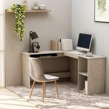 Vidaxl Kutni radni stol Betonsko-sivi 120x140x75 cm Iverica
