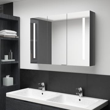Vidaxl Ormarić za kupaonsko ogledalo s LED svjetlom 89x14x62 cm sjajno sivi