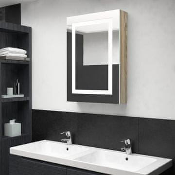 Vidaxl Kupaonski ormarić s ogledalom i LED rasvjetom, bijela i hrastova, 50x13x70 cm
