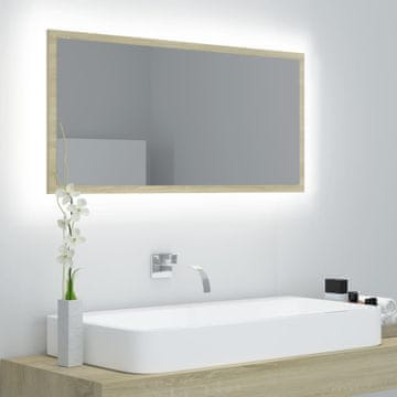 Vidaxl Kupaonsko ogledalo s LED rasvjetom, Sonoma hrast, 90x8,5x37 cm, Iverica
