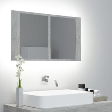 Vidaxl Kupaonski ormarić s ogledalom i LED svjetlom, betonsko-sivi, 80x12x45 cm