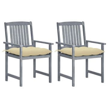 Vidaxl Vrtne stolice s jastucima 2 kom sive od masivnog drva bagrema