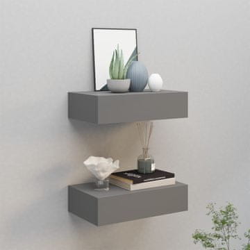 Vidaxl Zidne police s ladicama, 2 kom, sive, 40 x 23,5 x 10 cm, MDF