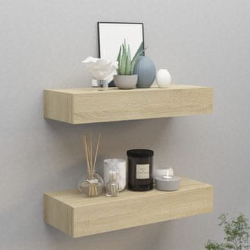 Vidaxl Zidne police s ladicama, 2 kom, hrast, 60x23,5x10 cm, MDF