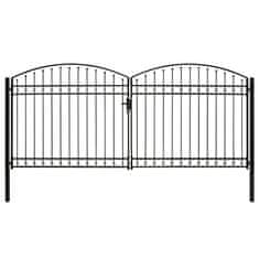 Vidaxl Dvostruka vrata za ogradu s lučnim vrhom čelična 400x200 cm crna